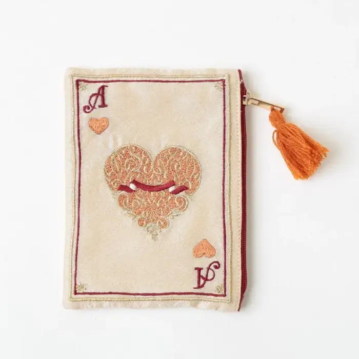 Sac de maquillage à motif de carte de Poker brodé à la main de Style japonais