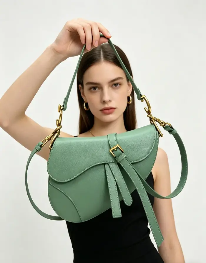 Sac bandoulière vert menthe frais pour femme, sac à rabat avec détail pompon, idéal pour les tenues