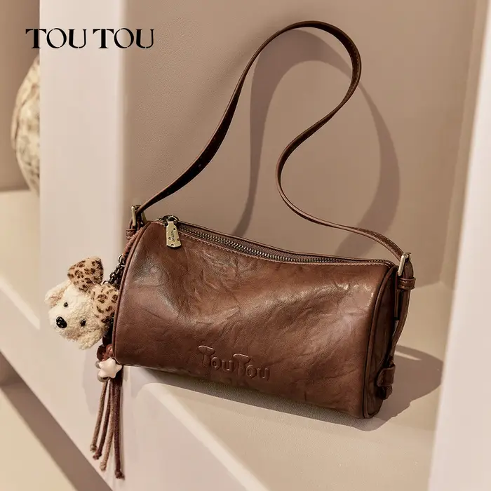 TOUTOU Nouveau sac cylindrique marron - Sac grande capacité, sac Boston style épaule/bandoulière, id