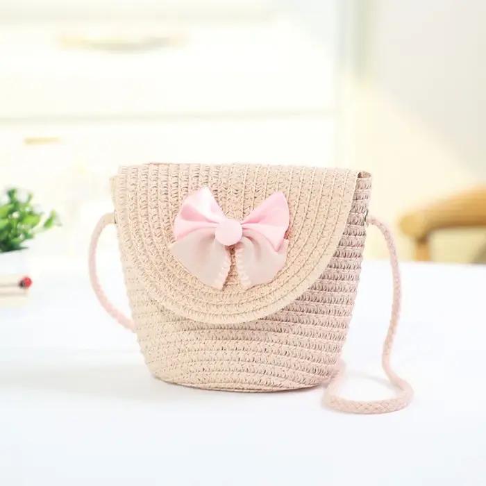 Sacs de paille à nœud rose pour filles