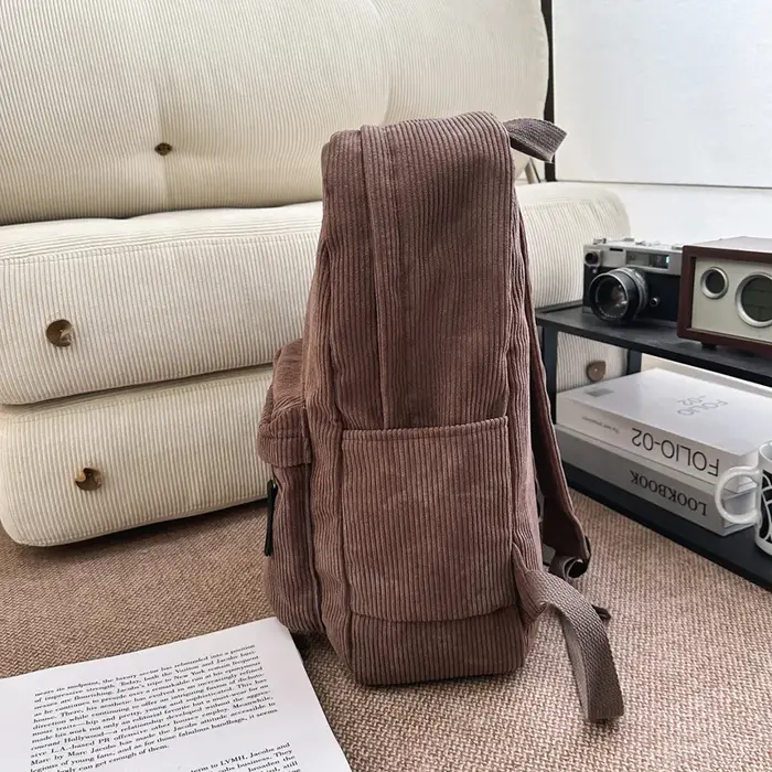Nouveau Sac à Dos Vintage en Velours Côtelé Vert pour Garçons et Filles