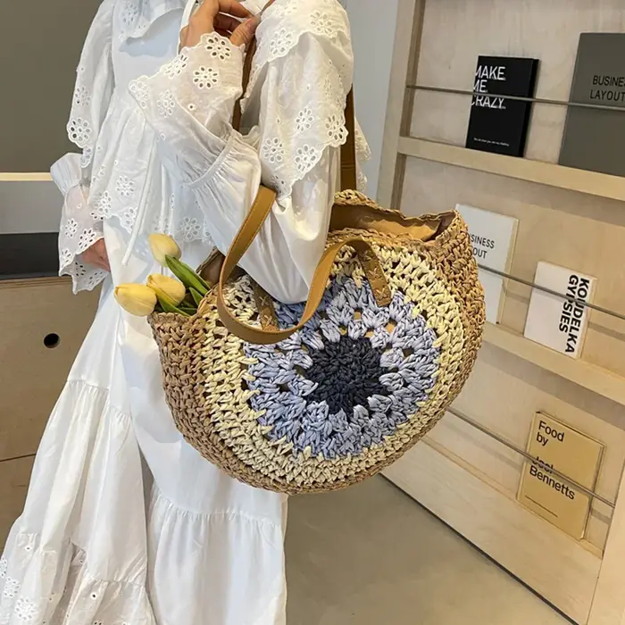 Sac à Main Rond en Paille pour Femme