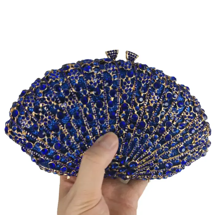 Boutique De FGG bleu Royal femmes pochette en cristal sacs à main De soirée mariée strass