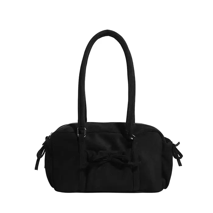 Faux daim couleur unie couture sacs à bandoulière nœud grande capacité déplacements sacs pour femmes