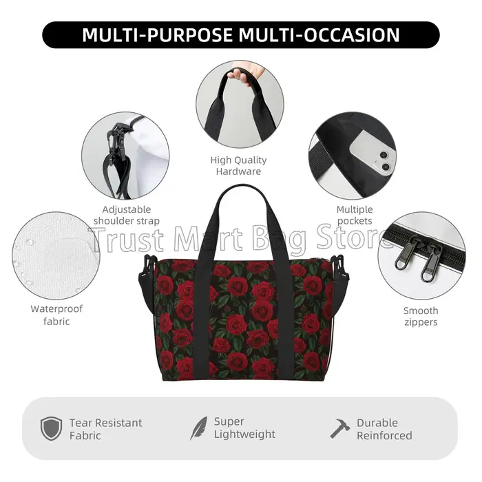 Sacs de voyage à imprimé de roses rouges pour femmes