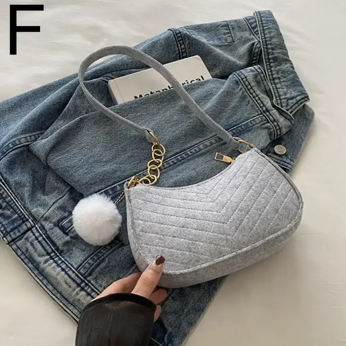Sac en feutre d'hiver avec pompon, couleur unie, sac à bandoulière, petit sac carré, sac à main tend
