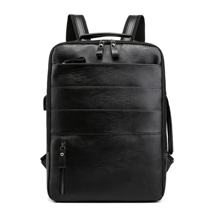 Sacs à dos d'affaires pour hommes étanche en cuir PU pochette d'ordinateur grande capacité USB charg