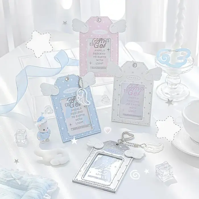 Ensemble de porte-cartes en cuir PU Aile d'ange avec breloque métallique