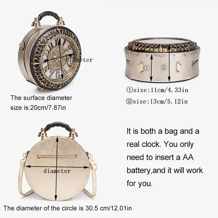 Sac à main avec horloge créative rétro, nouveau style, sens du design à la mode et de niche, sac à b