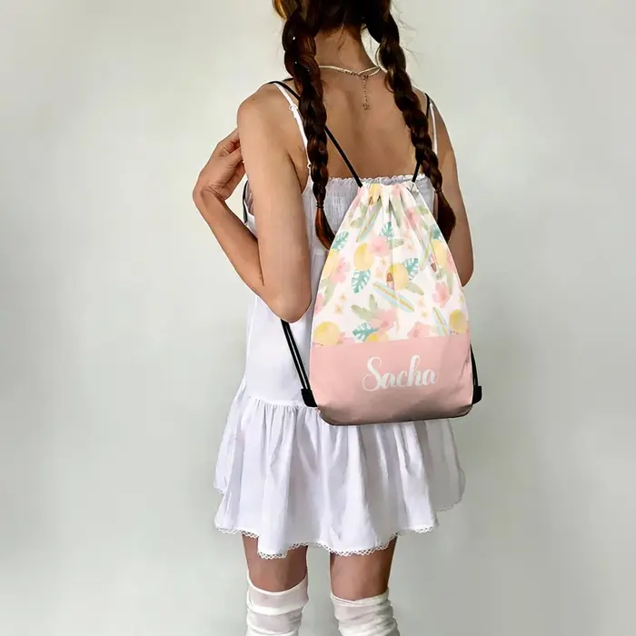 Sac à cordon personnalisé avec nom sur mesure - Idéal pour les escapades estivales à la plage