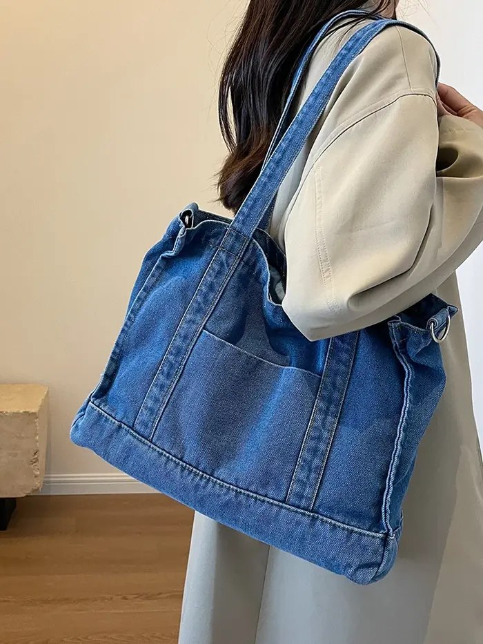 Sac à Main en Denim Bleu de Grande Capacité pour Femme