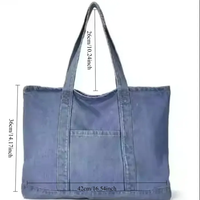 Sac à bandoulière grande capacité en jean pour femme, sac fourre-tout de couleur unie, sacs de shopp