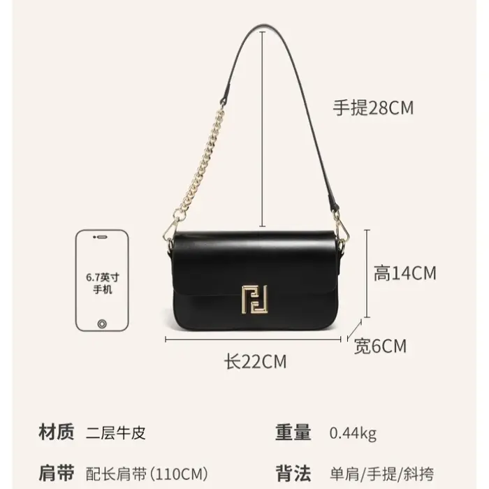 Sac carré en cuir de vache lisse pour femmes – Sac à bandoulière élégant sous les bras pour filles p