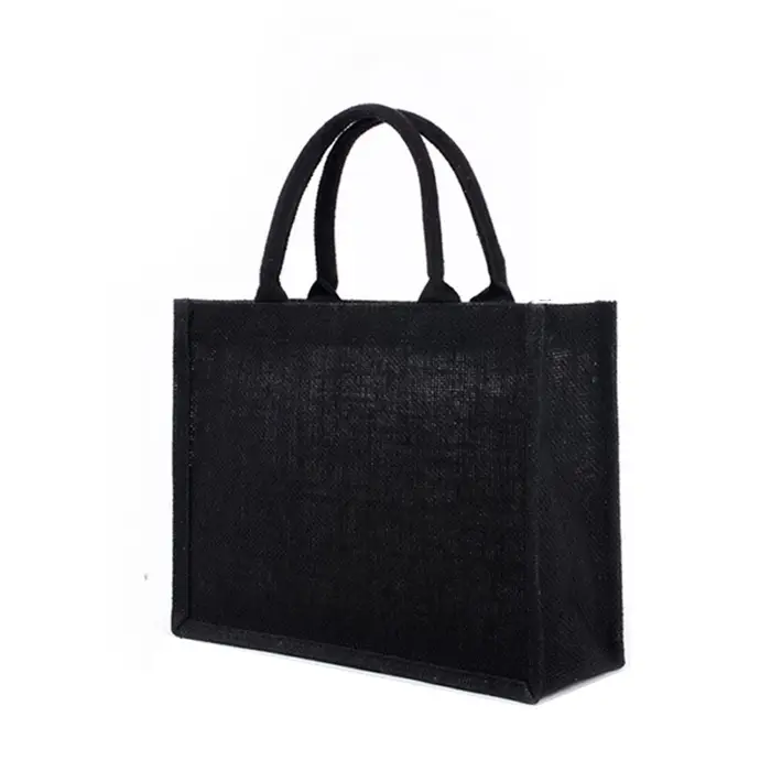 Sac à main en Jute noir pour femmes, fourre-tout de Shopping, sac en toile de Jute avec poignée soup