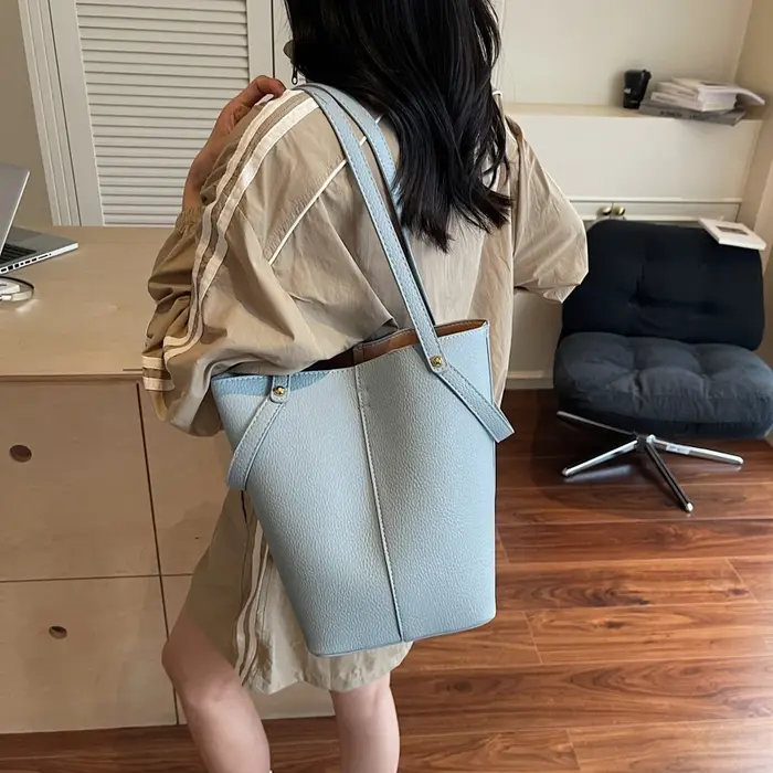 Sac seau noir femmes Niche Style occidental Texture sac à bandoulière en cuir souple grande capacité bolsa feminina mode 2 ensemble fourre-tout