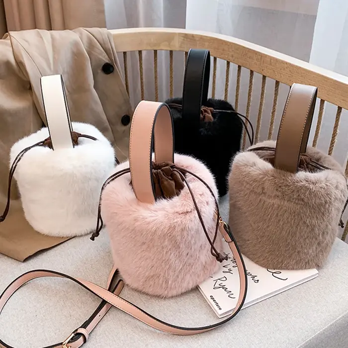 Sac seau Sac à main mode fausse fourrure sacs d'hiver femmes épaule Sac à bandoulière dames