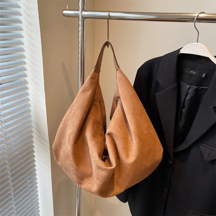 Sac à Main Demi-Lune en Faux Daim Souple pour Femme, Cabas Hobo de Grande Capacité, Fourre-Tout Sous les Bras, Mode Coréenne, Haute Qualité