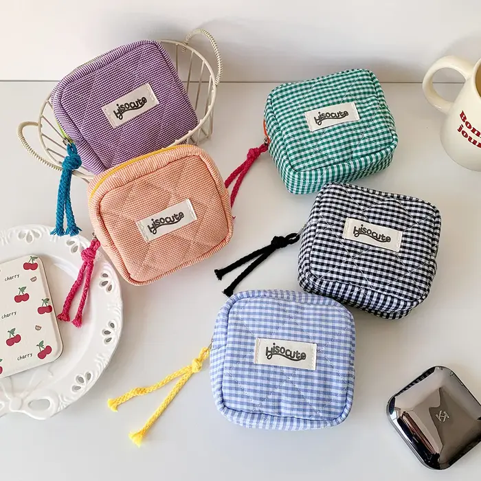 Mini pochette de rouge à lèvres à carreaux Chic avec compartiment
