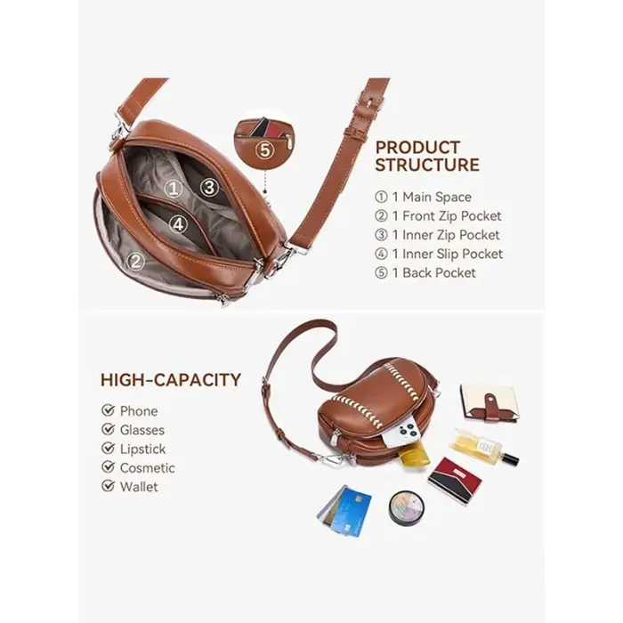 Nouveau sac à bandoulière en cuir de Style Baseball populaire rétro