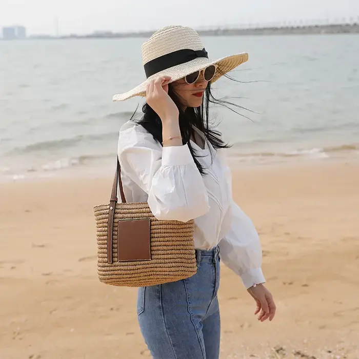 Sac à main en paille tissé pour femmes