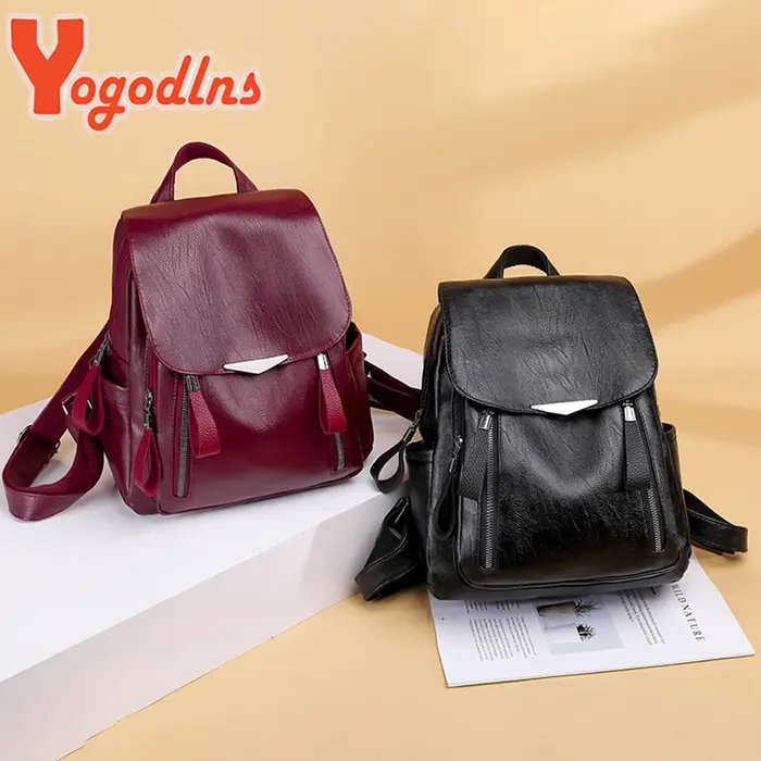 Yogodlns sac à dos de luxe pour femmes sac à dos en cuir PU souple voyage sac d'école de grande capacité sac à dos d'affaires à Double fermeture éclair