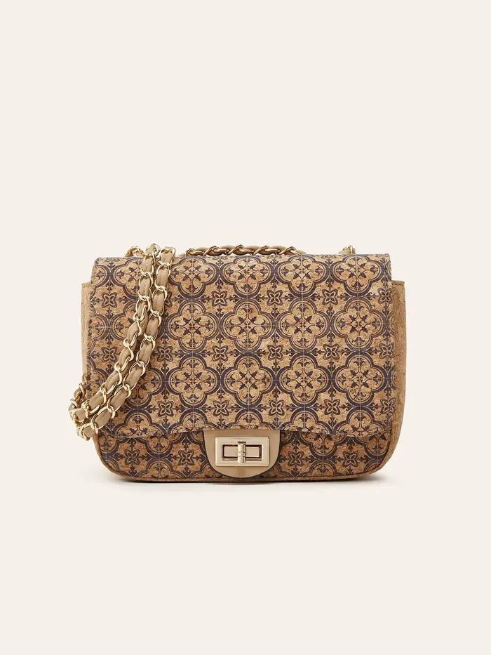 Sac bandoulière en liège imprimé grain de bois style rétro pour femme