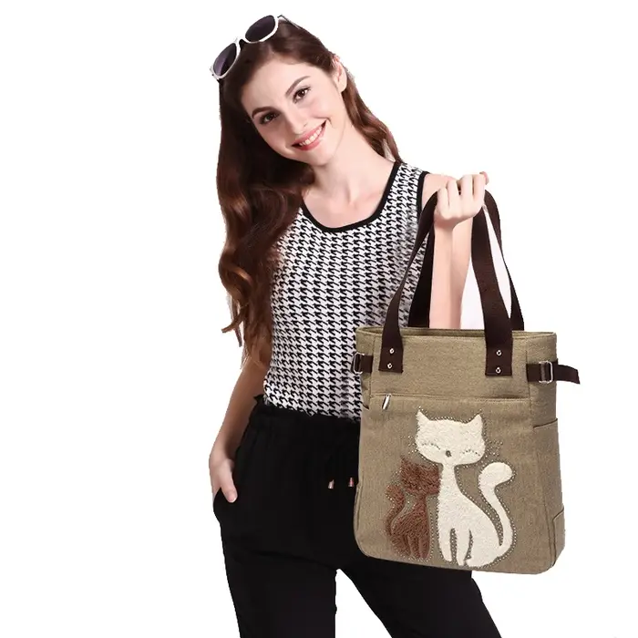 Sac à main en toile de chat mignon pour filles dames