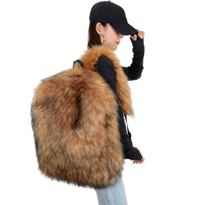 Nouveau sac à dos en fausse fourrure grande capacité unisexe