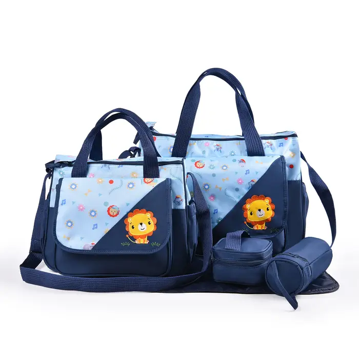 Ensemble de cinq pièces de sac de maman à une épaule à motif de dessin animé imprimé à la mode ; Sac