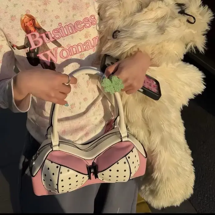 Nouveau Sac à Main Femme 2026 Y2K en PU à Pois avec Nœud