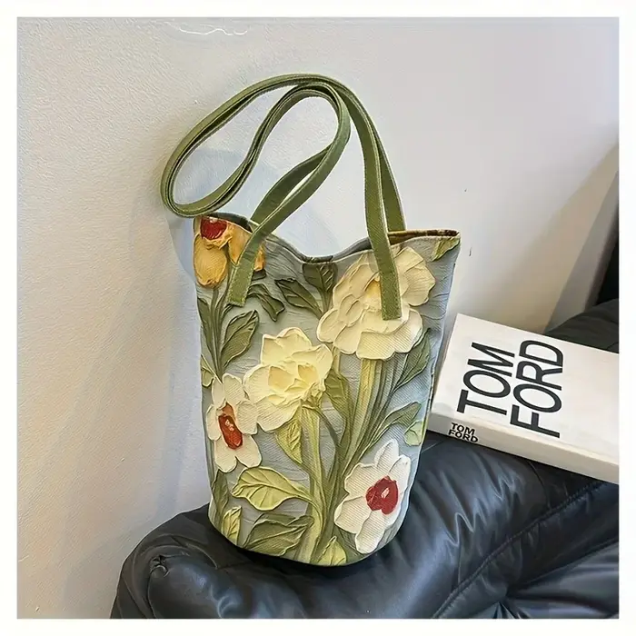 Sac seau Oxford à fleurs d'été de grande capacité pour femmes