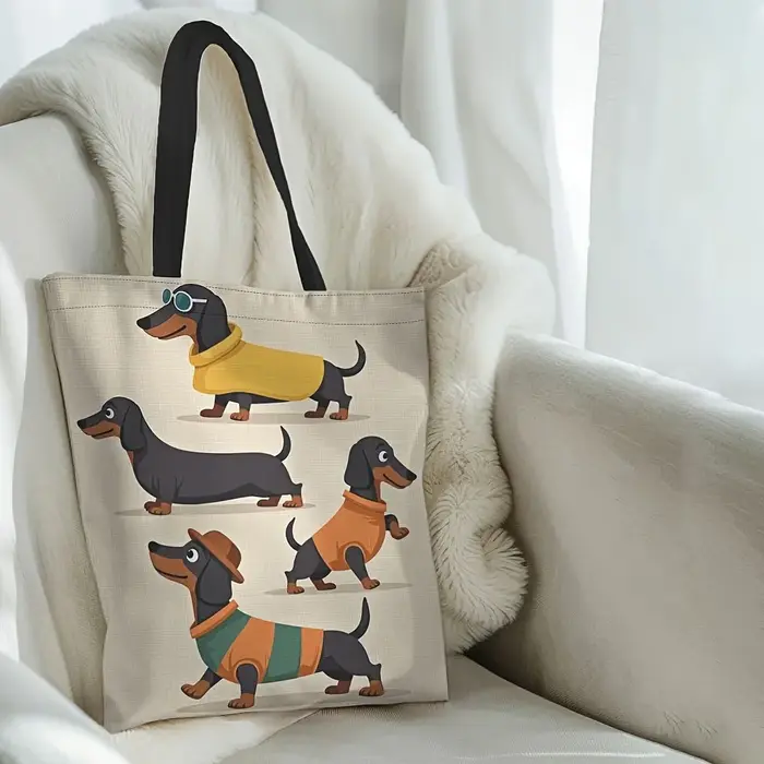 Sac fourre-tout Chic imprimé teckel, sac à main à bandoulière décontracté de grande capacité pour fe