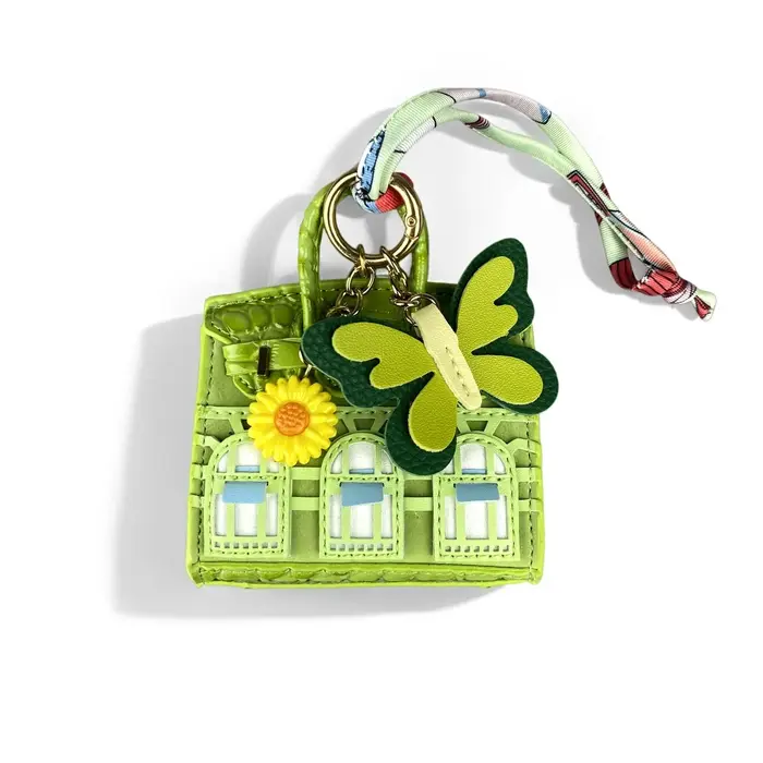 Ensemble Pochette Tournesol et Porte-clés en Cuir PU Vert Pomme - Porte-monnaie Fonctionnel