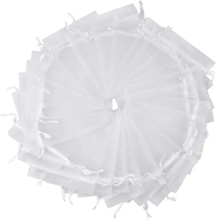 100 sacs en organza - Couleurs assorties 9x7cm (3.54''x 2.75'') - Pochette en organza avec cordon de