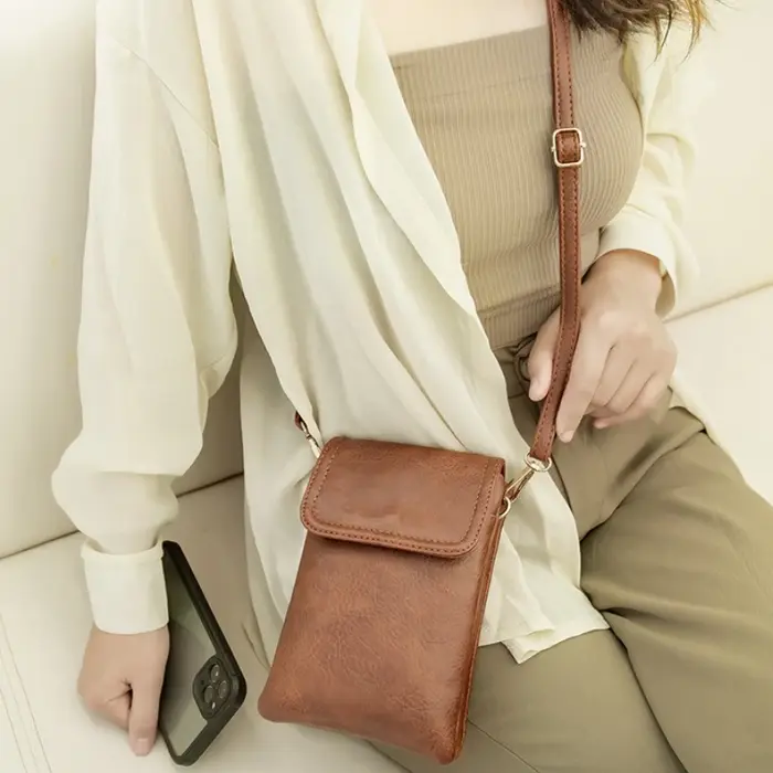 Pochette de téléphone portable en cuir véritable avec bandoulière pour hommes et femmes