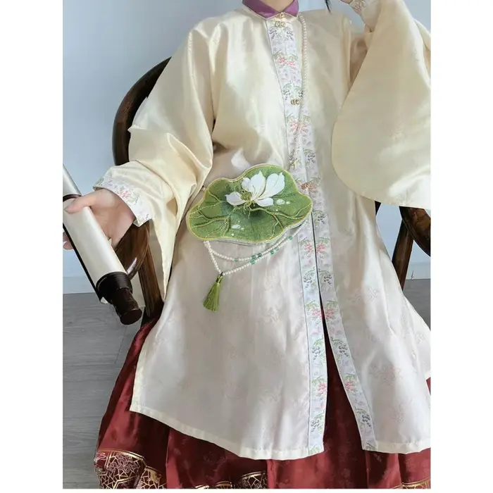 Hanfu femmes sac à main brodé feuille de lotus double face sac