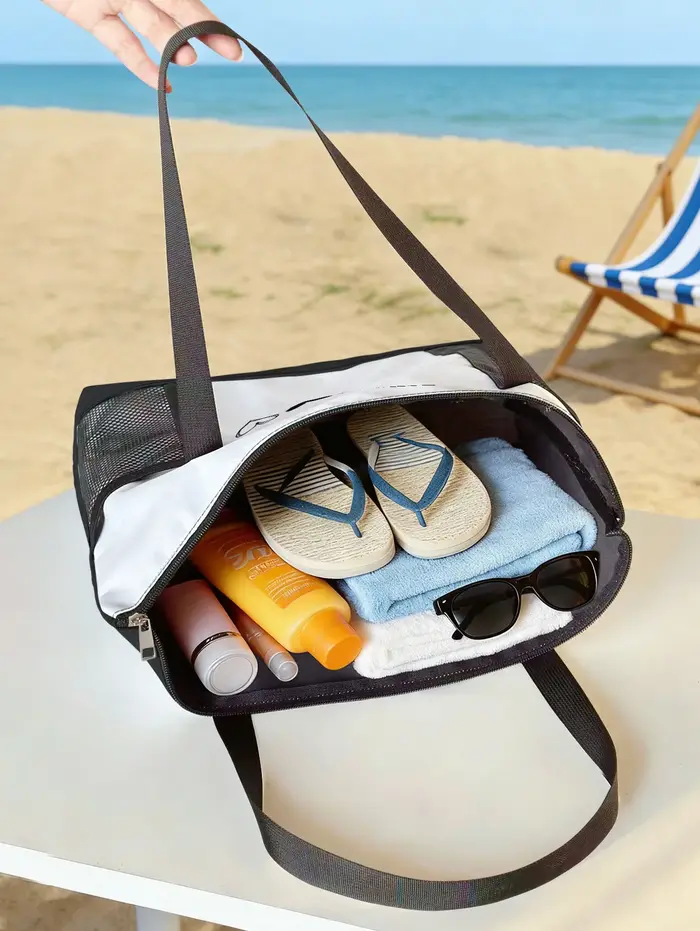 Sac de plage noir à imprimé cœurs