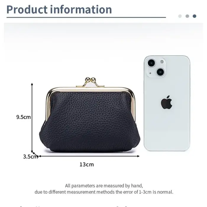 Mini portefeuille Kiss-lock en cuir véritable