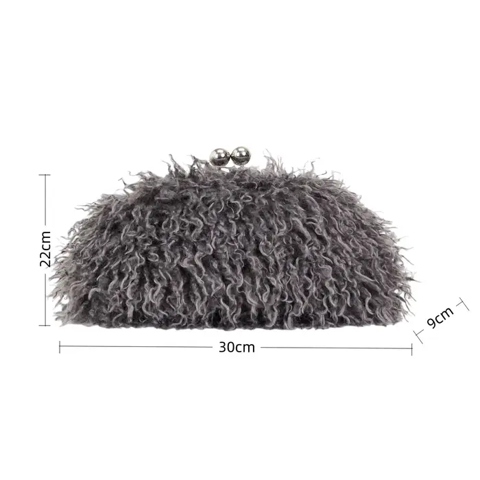 Pochette en fausse fourrure pour femme, sac à main moelleux, chaud pour l'hiver, gris foncé, rouge, 