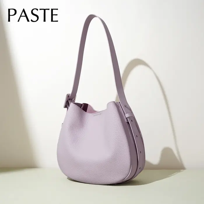 2026 Lavande demi-rond seau fourre-tout grande large sangle réglable femmes aisselle sac à bandoulière pleine fleur en cuir de vache dames sac à main