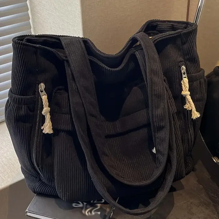 Sac fourre-tout en velours côtelé avec plusieurs poches