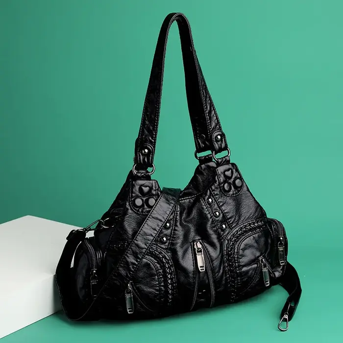 Sac à bandoulière noir Y2k pour femmes, Vintage Punk Goth, fourre-tout de styliste en cuir Pu, grand