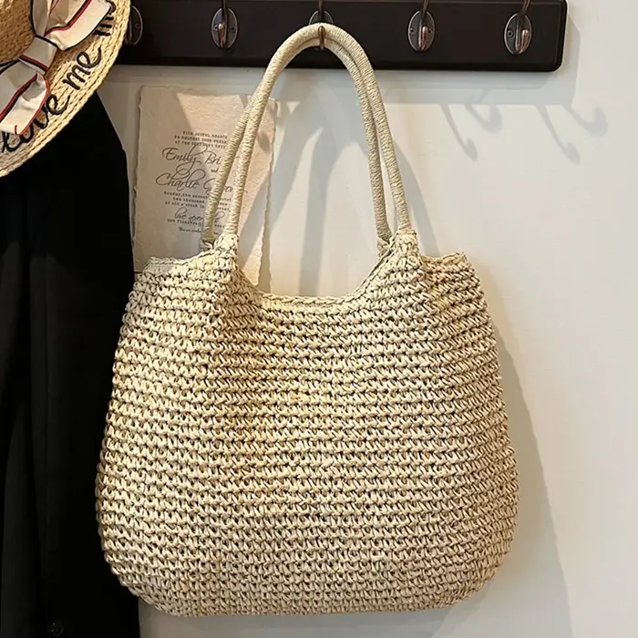 Sac à main en paille pour femmes, fourre-tout de grande capacité, vintage, initié, solide, simple, t