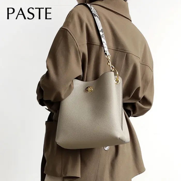 Nouveau 2026 élégant exquis seau fourre-tout en cuir de vache véritable femmes sac à main 2 poches principales