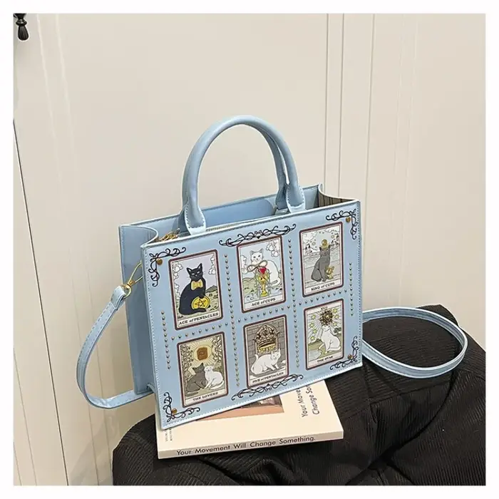 Sac de créateur vintage et de luxe Sac fourre-tout tendance populaire Grande capacité avec broderie délicate Sac à imprimé chat pour femmes