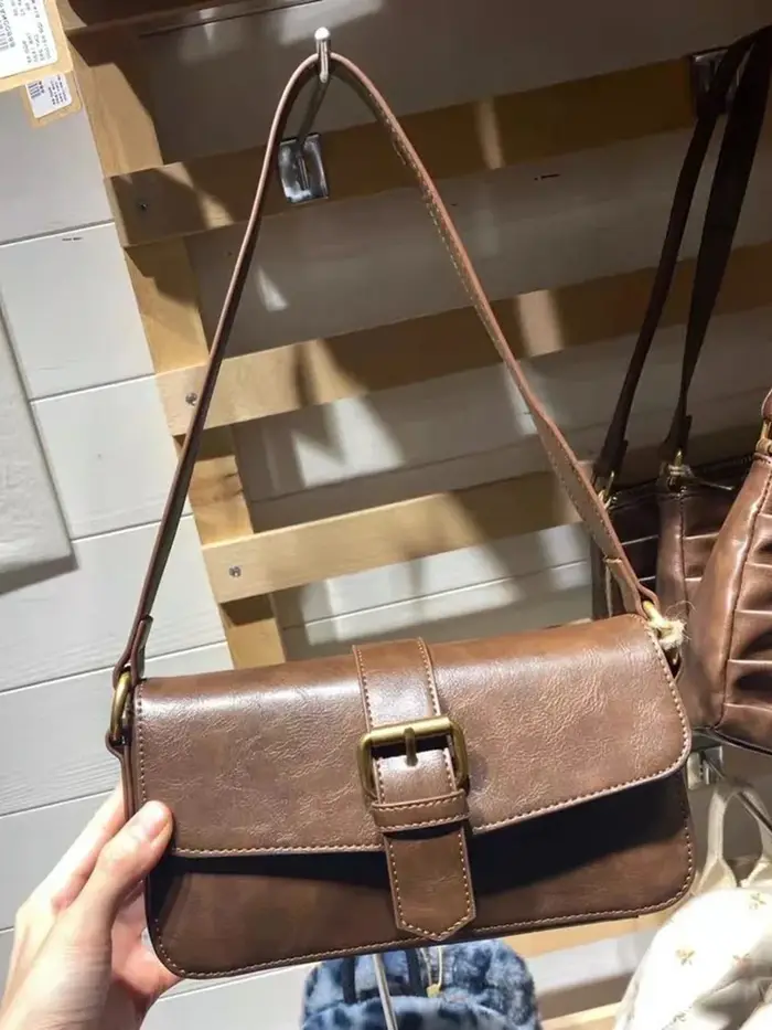 Sac à Main Vintage Américain Marron en PU pour Femme