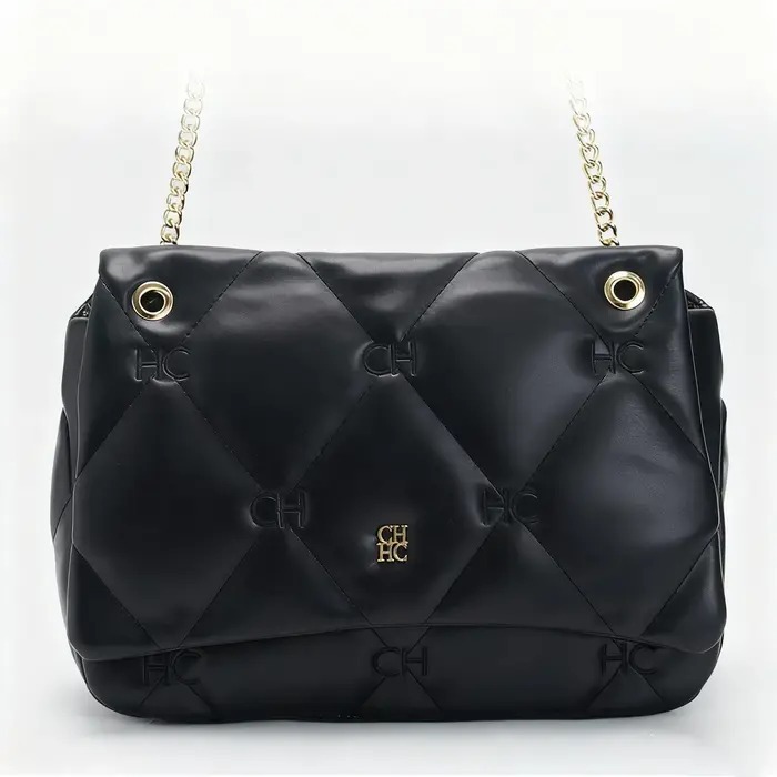 Sac à bandoulière matelassé en cuir PU noir pour femme