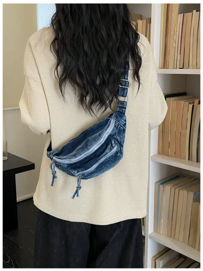 Sac banane vintage en jean délavé pour femme