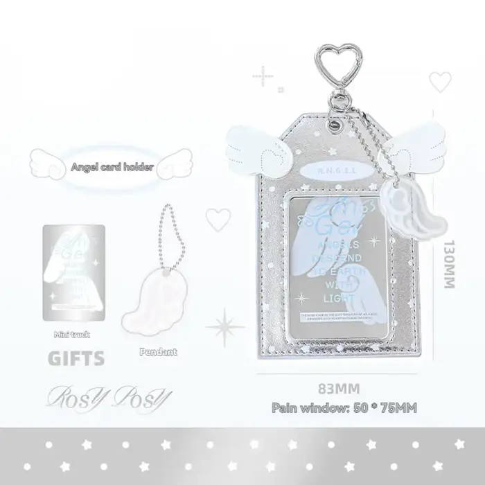 Ensemble de porte-cartes en cuir PU Aile d'ange avec breloque métallique