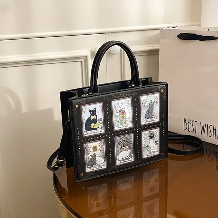 Sac de créateur vintage et de luxe Sac fourre-tout tendance populaire Grande capacité avec broderie délicate Sac à imprimé chat pour femmes